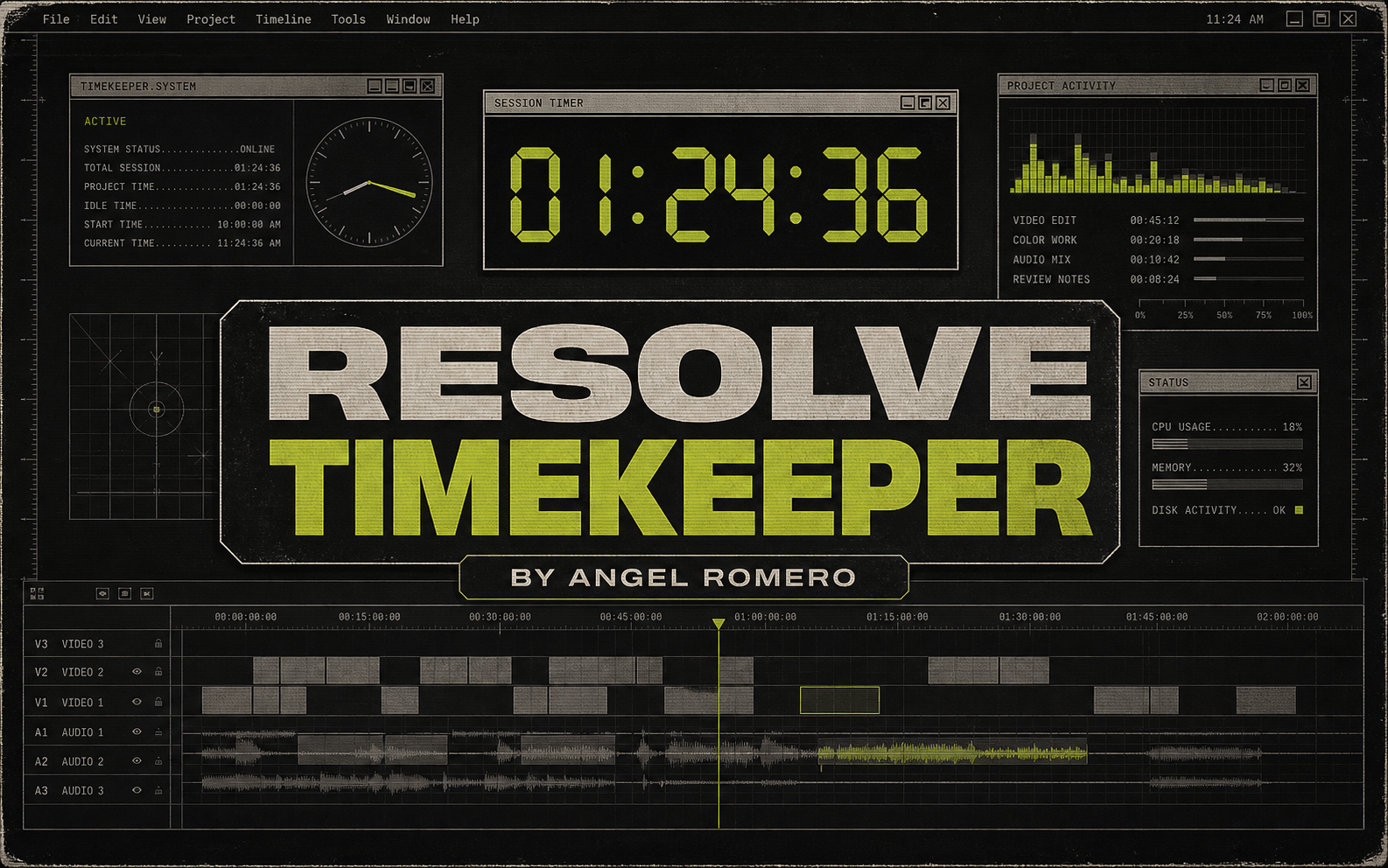 Portada de Resolve Timekeeper, herramienta creada por Angel Romero